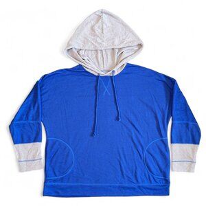 Women's Hoodie Pullover Sweatshirt Colorblock Royal Blue Gray Waffle Knit XXL